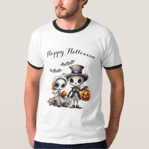 Spooky Ghost Doll and Skeleton Halloween T-Shirt