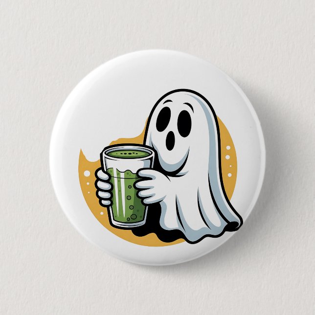 Spooky Ghost Drinking Matcha Halloween  6 Cm Round Badge (Front)