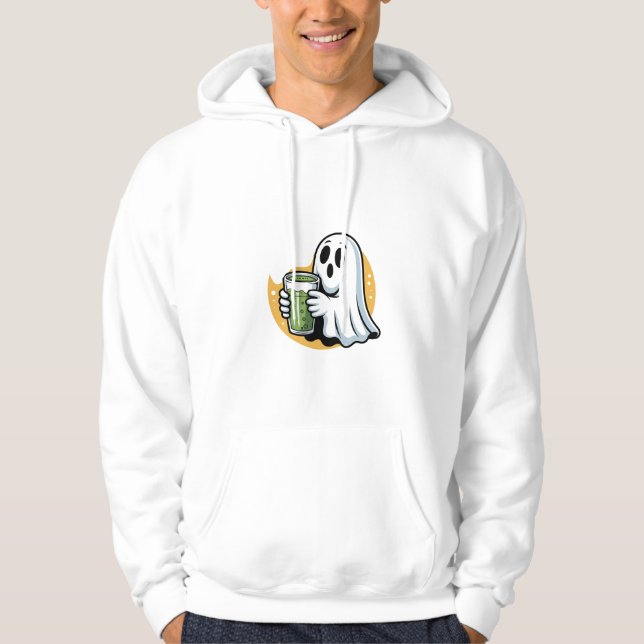 Spooky Ghost Drinking Matcha Halloween  Hoodie (Front)