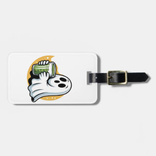 Spooky Ghost Drinking Matcha Halloween Luggage Tag