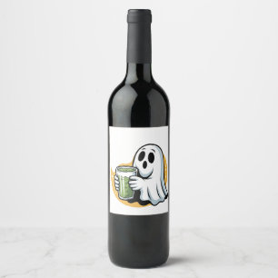 Spooky Ghost Drinking Matcha Halloween Wine Label