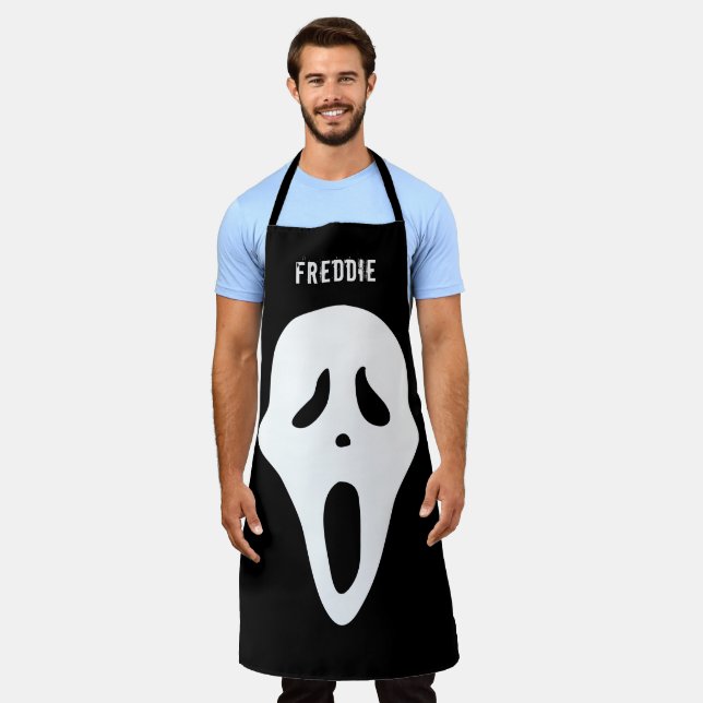 Spooky Ghost Face Funny Halloween Apron (Worn)