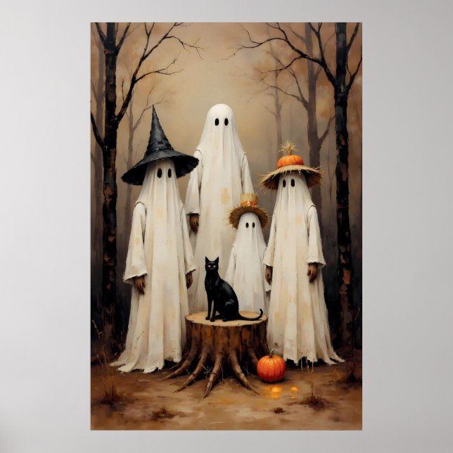 Spooky Ghost Family Vitage Halloween Poster (Front)