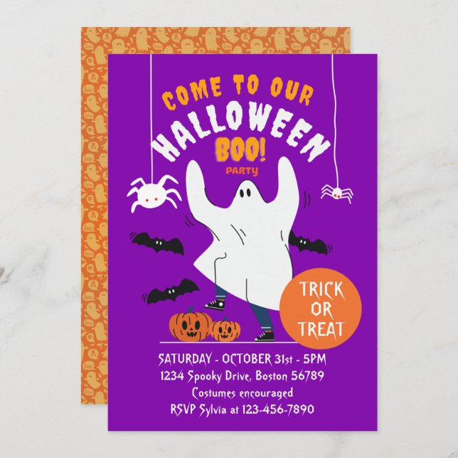 Spooky Ghost Funny Halloween Party Invitation (Front/Back)