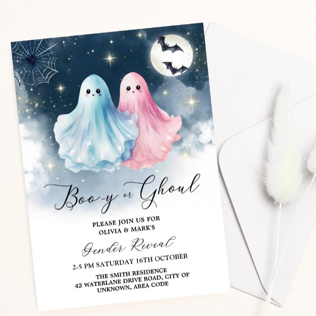 Spooky Ghost Ghoul Halloween Gender Reveal Invitation (Creator Uploaded)