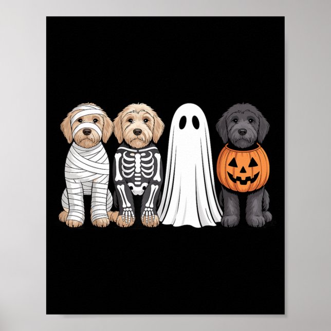 Spooky Ghost Goldendoodle Pumpkin Halloween Dog Poster (Front)