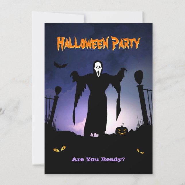 Spooky Ghost Graveyard Pumpkin Halloween Party Invitation (Front)