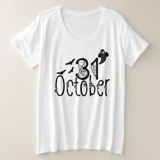 Spooky Ghost Halloween 31 October Plus Size T-Shirt (Design Front)