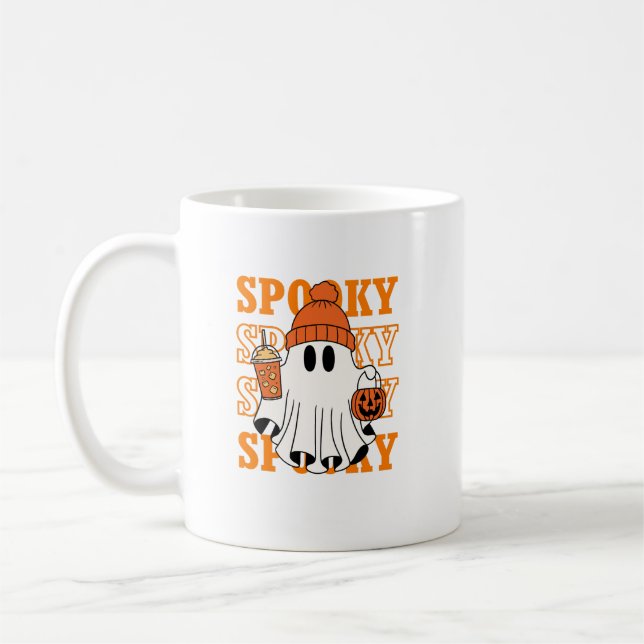 Spooky Ghost Halloween Coffee Design Mug (Left)