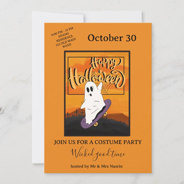 Spooky Ghost Halloween Costume Party Invitation (Front)