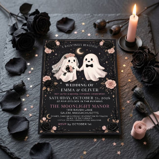 Spooky Ghost Halloween Dark Floral Wedding Invitation