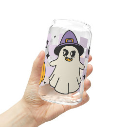 Spooky Ghost Halloween Mug, Fall Halloween Gift Can Glass