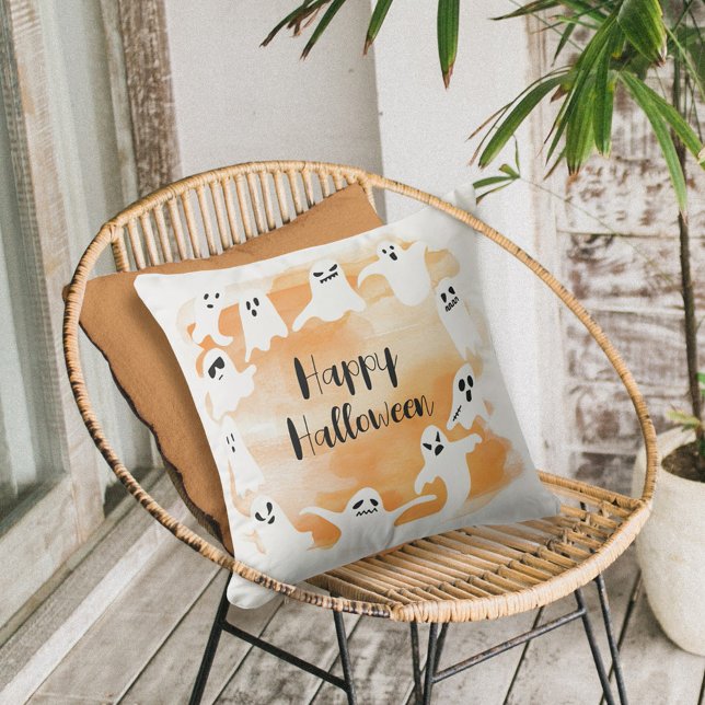 Spooky ghost Halloween party watercolor Cushion (Creator Uploaded)
