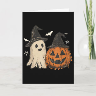 Spooky Ghost Halloween Preppy Floral Pumpkin Spook Card