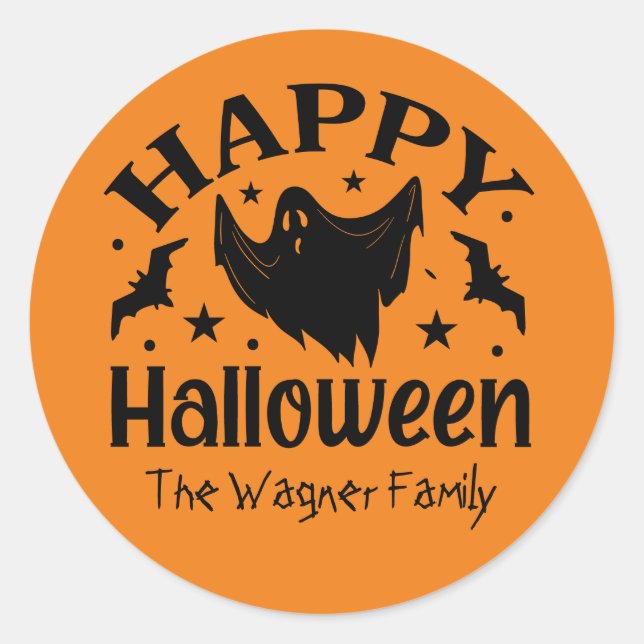 Spooky ghost Happy Halloween add name Classic Round Sticker (Front)
