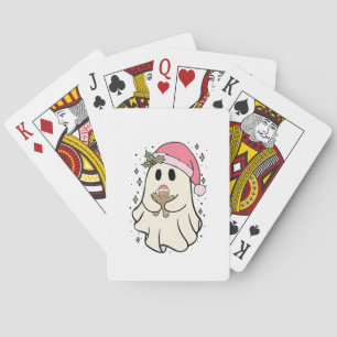 Spooky Ghost Holding a Gingerbread Christmas Playing Cards