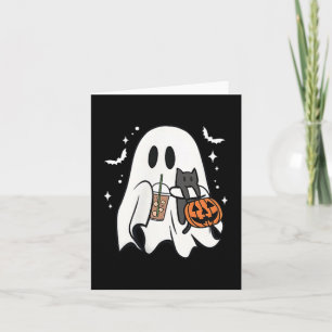 Spooky Ghost Holding Black Cat Halloween Ice Coffe Card