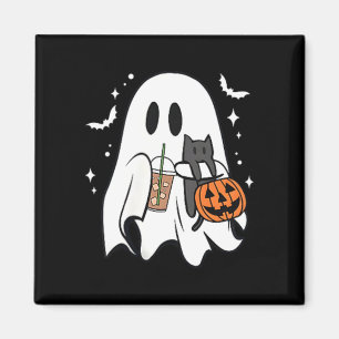 Spooky Ghost Holding Black Cat Halloween Ice Magnet