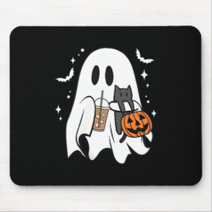 Spooky Ghost Holding Black Cat Halloween Ice Mouse Pad