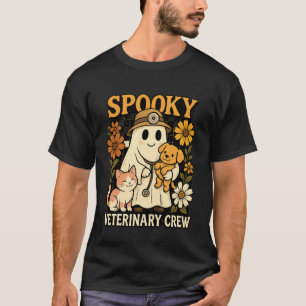 Spooky Ghost Holding Dog Cat Vet Tech Veterinary C T-Shirt