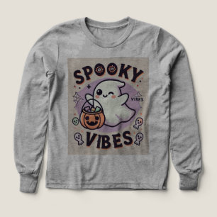Spooky Ghost Holding Pumpkin Long Sleeve T-shirt