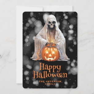 Spooky Ghost Jack O'Lantern Starry Night Halloween Holiday Card