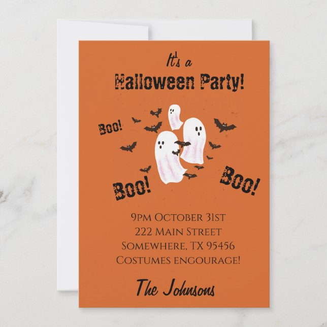 Spooky Ghost Kids Halloween Party Invitation   (Front)
