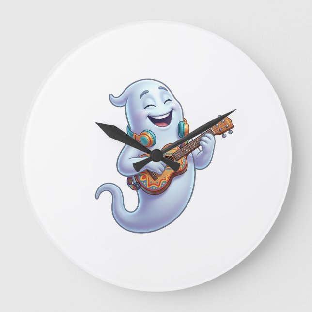 Spooky Ghost Musician Halloween Musical Art Large Clock (Front)