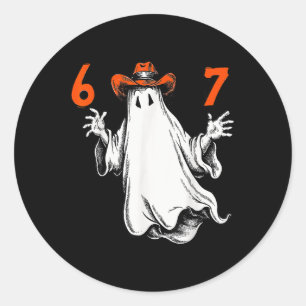 Spooky Ghost Number 67 Halloween Haunted Six Seven Classic Round Sticker