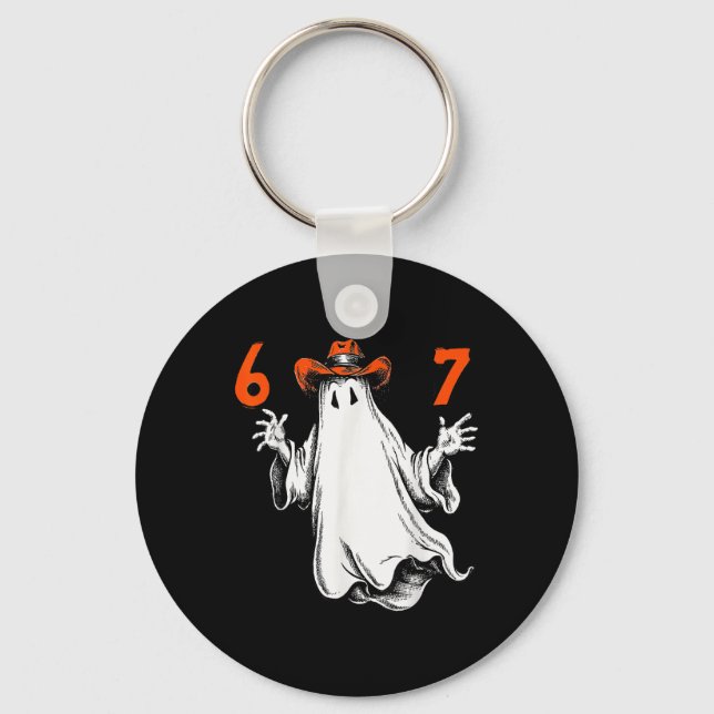 Spooky Ghost Number 67 Halloween Haunted Six Seven Key Ring (Front)