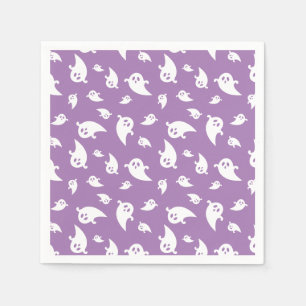 Spooky Ghost Pattern On Purple Cute Halloween Napkin
