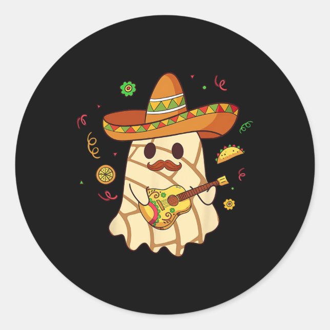Spooky Ghost Play Guitar Conchas Pan Dulce Hallowe Classic Round Sticker (Front)