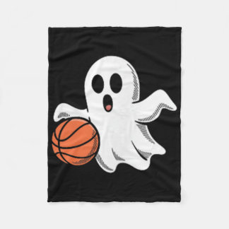 Spooky Ghost Playing Basketball Retro Halloween Co Fleece Blanket