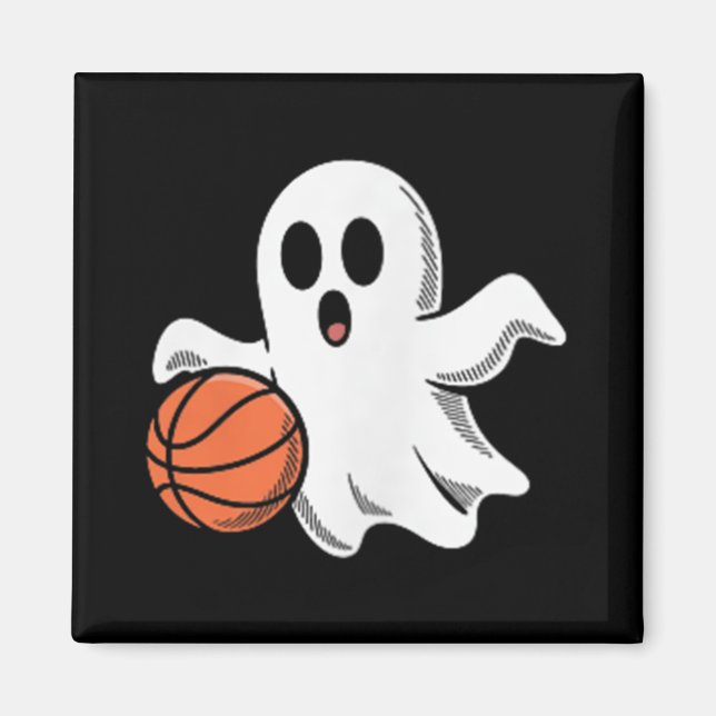 Spooky Ghost Playing Basketball Retro Halloween Co Magnet (Front)