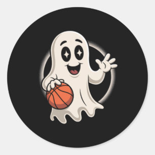 Spooky Ghost Playing Sketll Retro Halloween Costum Classic Round Sticker