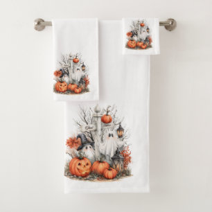 Spooky Ghost & Pumpkin Halloween Bath Towel Set