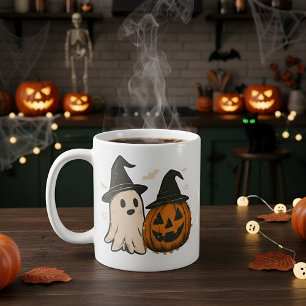Spooky Ghost & Pumpkin Mug   Halloween Coffee Cup 