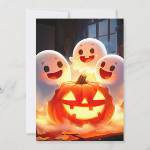 Spooky Ghost Pumpkin Party Glow Holiday Card