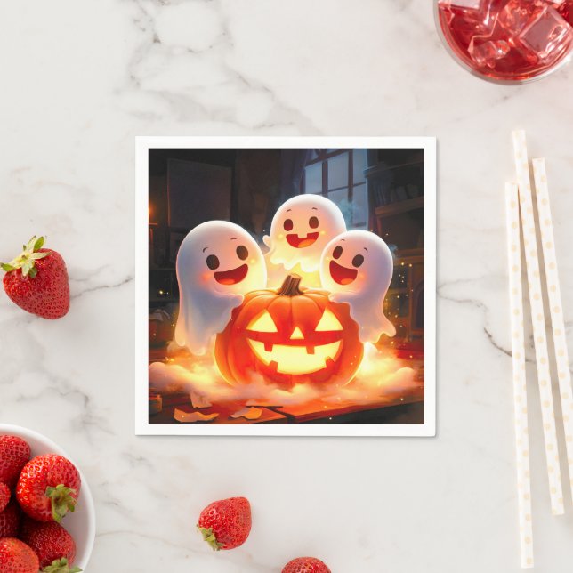 Spooky Ghost Pumpkin Party Glow Napkin (Insitu)
