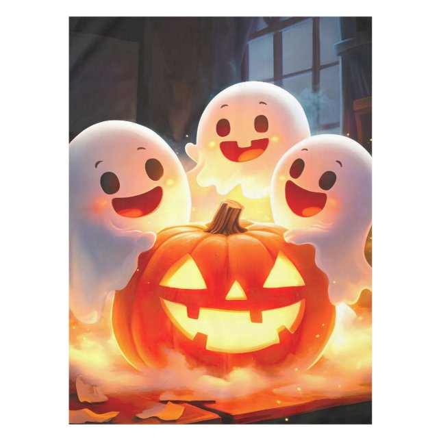 Spooky Ghost Pumpkin Party Glow Tablecloth (Front)
