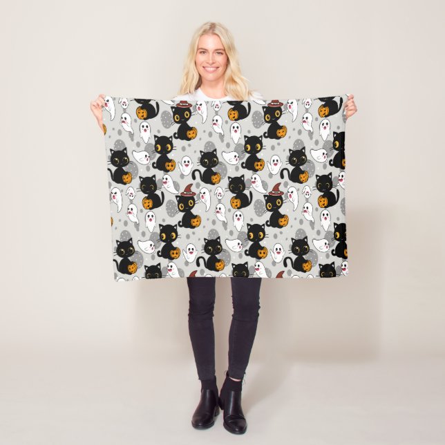 Spooky Ghost Pumpkin Paws Fleece Blanket (In Situ)