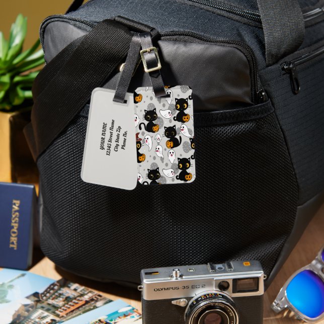 Spooky Ghost Pumpkin Paws Luggage Tag (Front & Back)
