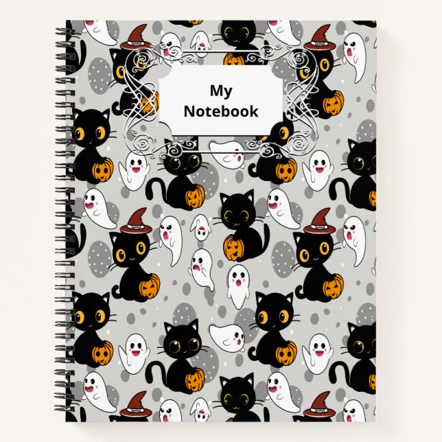 Spooky Ghost Pumpkin Paws Notebook (Front)