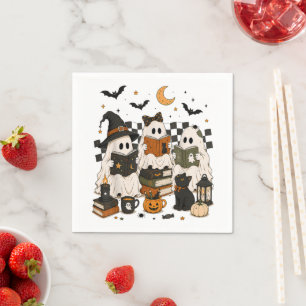 Spooky Ghost Reading Books Funny Halloween Napkin