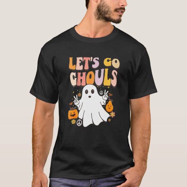Spooky Ghost Retro Let's Go Ghouls Halloween Ghost T-Shirt (Front)