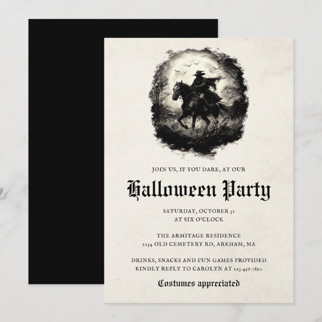 Spooky Ghost Rider Black Horse Halloween Invitation (Front/Back)