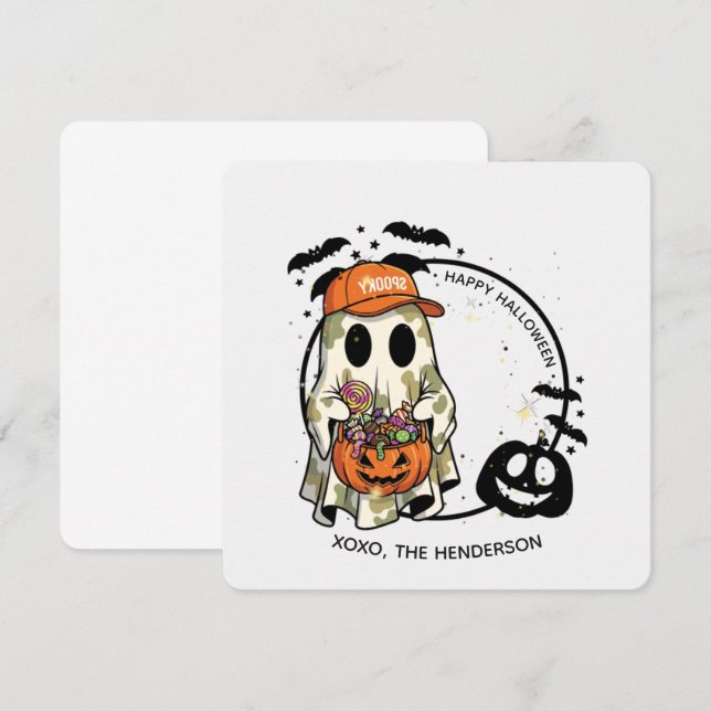 Spooky Ghost Round Sticker – Cute Halloween Candy Invitation (Front/Back)