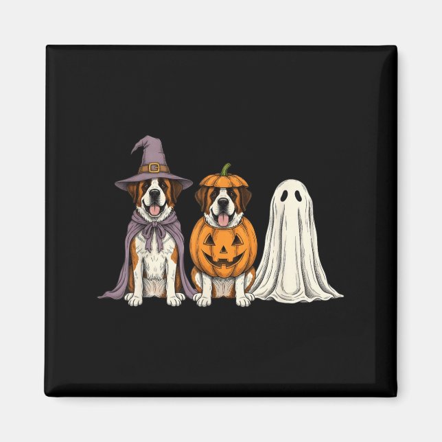 Spooky Ghost Saint Bernard Pumpkin Halloween Dog Magnet (Front)
