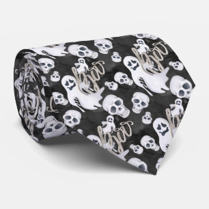 spooky ghost skulls Halloween tiled pattern Tie