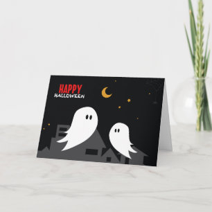 Spooky ghost town halloween cartoon card